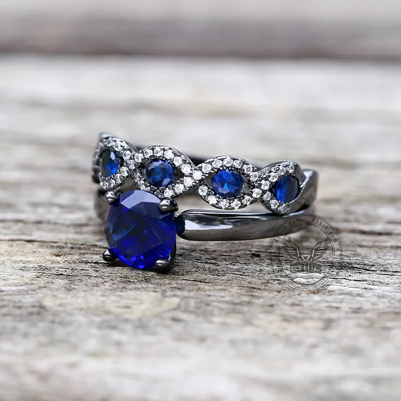 Black Inlaid Blue Zircon Stacking Ring