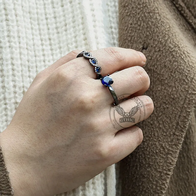 Black Inlaid Blue Zircon Stacking Ring