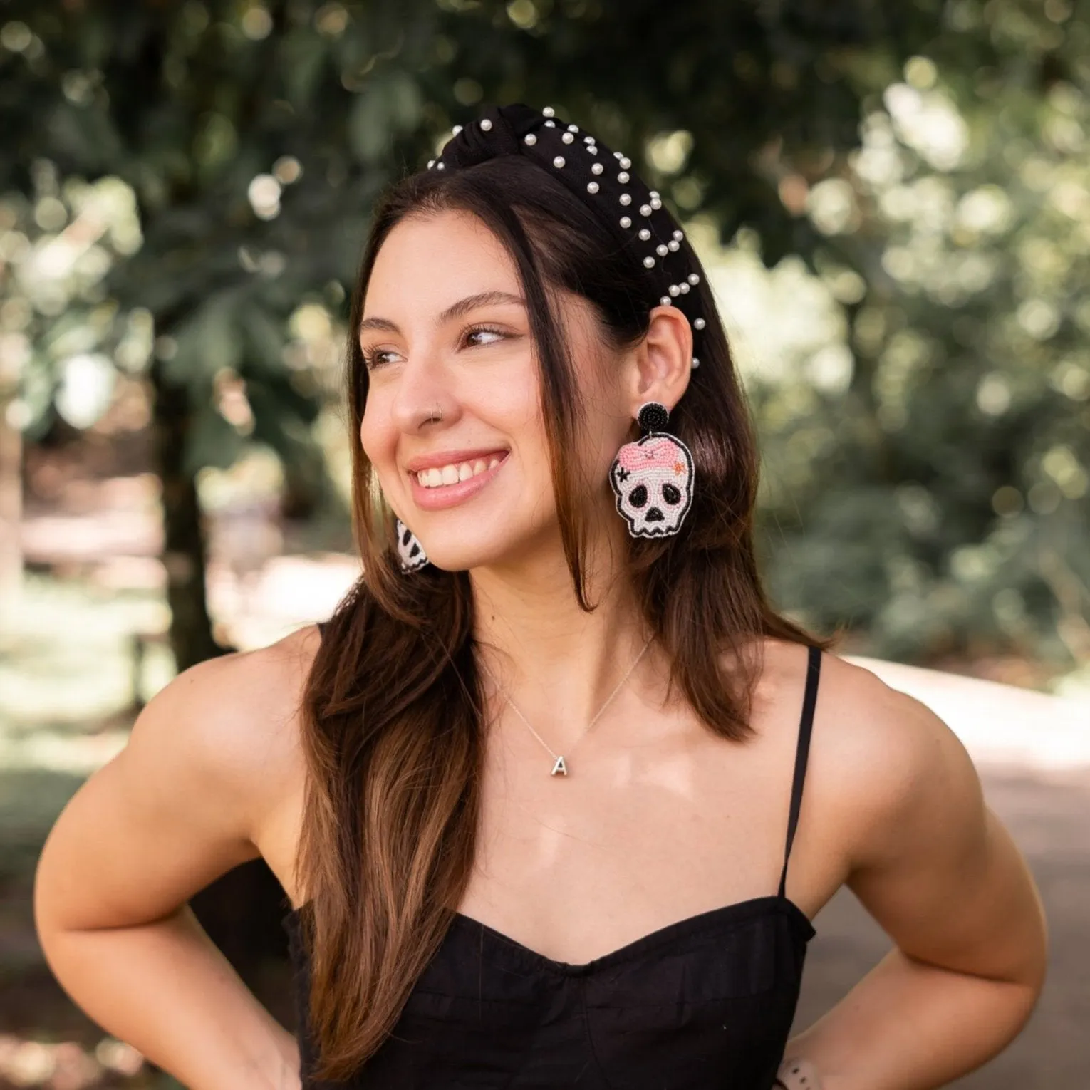 Black White Pearl Knot Headband