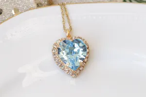 BLUE AQUAMARINE Heart Shaped Necklace