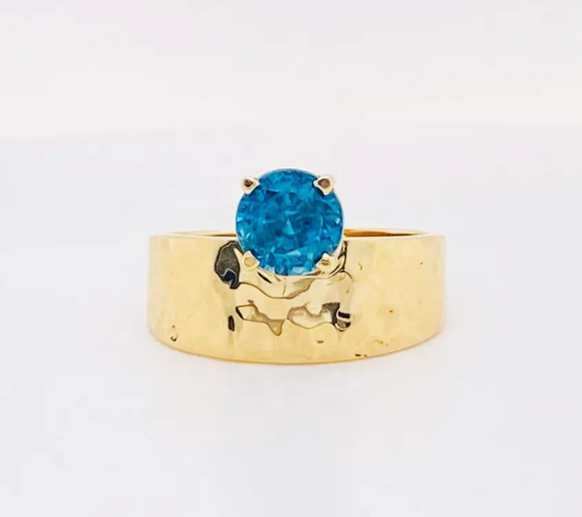 Blue Zircon Hammered Ring