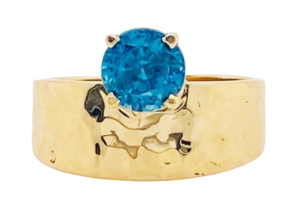 Blue Zircon Hammered Ring