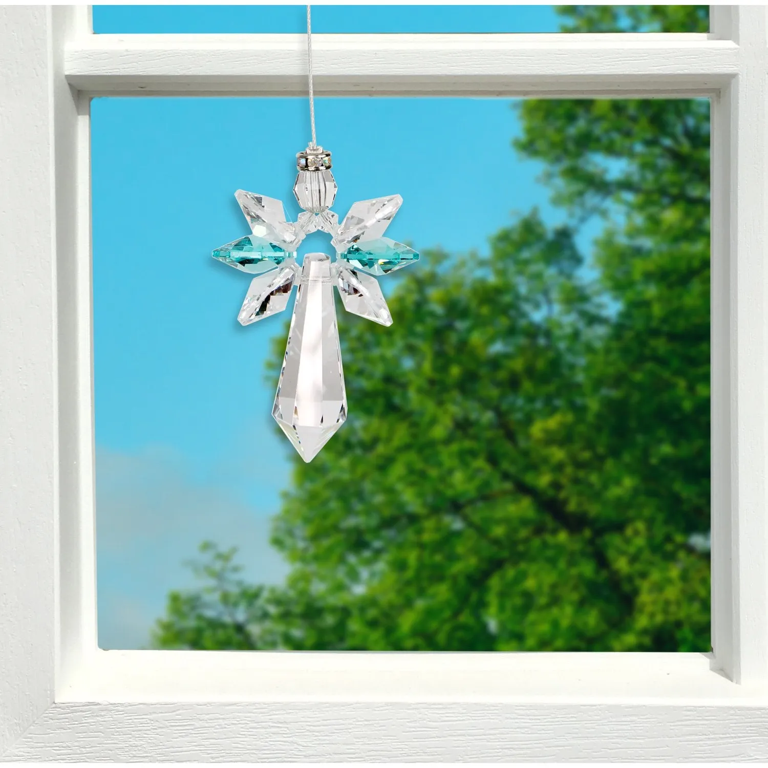 Crystal Guardian Angel Suncatcher - Large, Blue Zircon