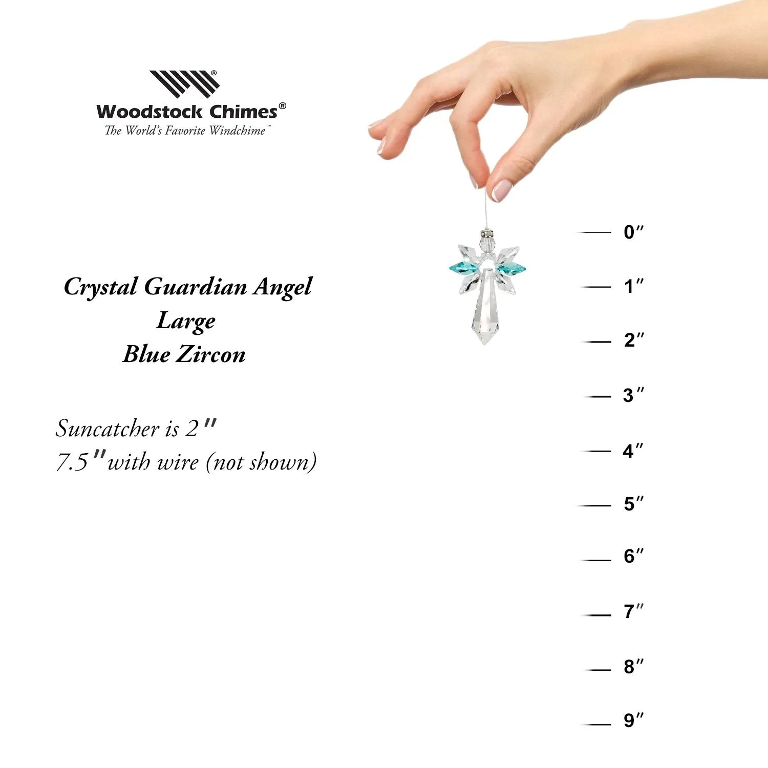 Crystal Guardian Angel Suncatcher - Large, Blue Zircon