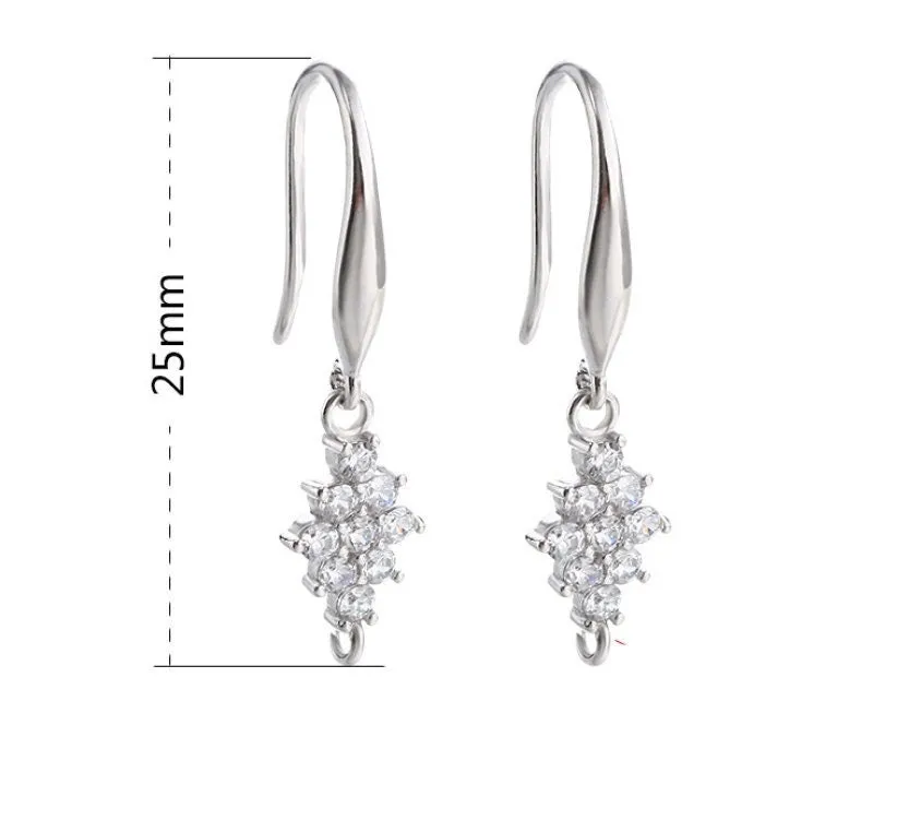 Crystals Zircon Flowers Clip Earrings Hook Setting Sterling Silver Rose Gold Fine 925 25 mm For One Pearl No Prongs DIY Jewelry Wholesale