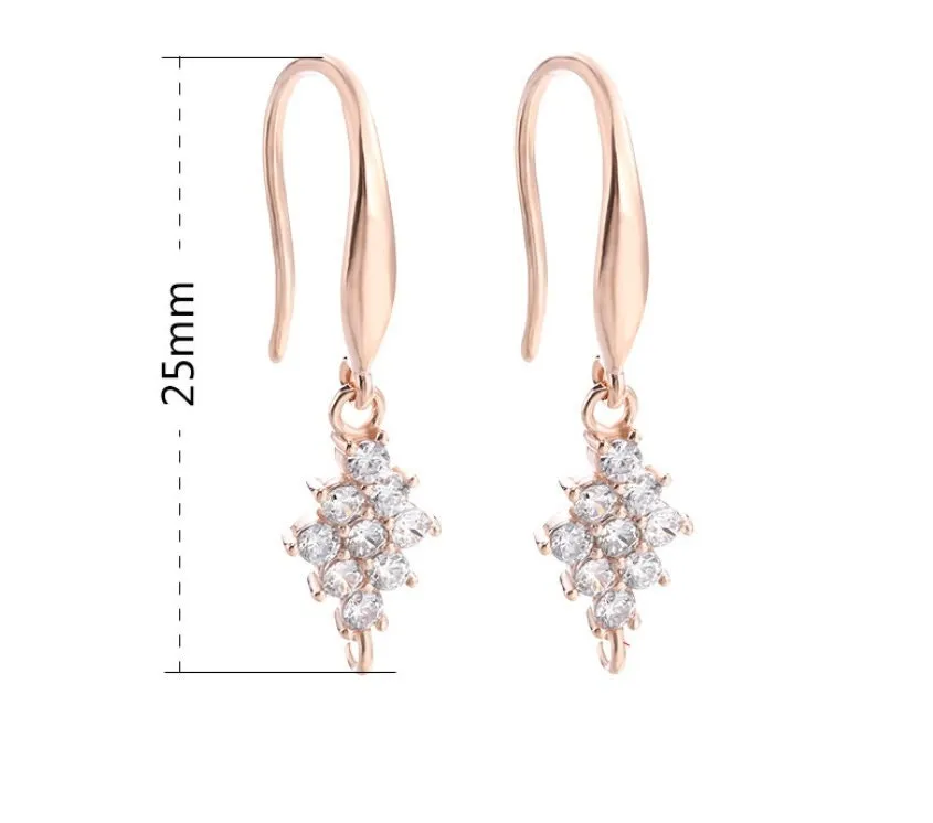 Crystals Zircon Flowers Clip Earrings Hook Setting Sterling Silver Rose Gold Fine 925 25 mm For One Pearl No Prongs DIY Jewelry Wholesale