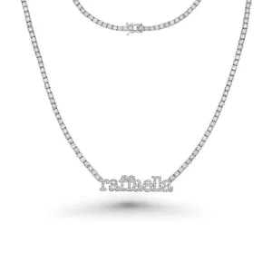 Custom Name Plate Diamond Tennis Necklace (8.50 ct.) 2.3 mm 4-Prongs Setting in 14K Gold