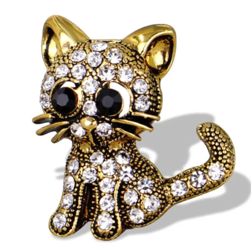 Cute Cat Brooch Rhinestone Brooches for Women Jewelry Accessories