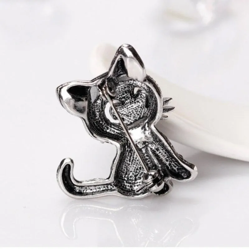 Cute Cat Brooch Rhinestone Brooches for Women Jewelry Accessories