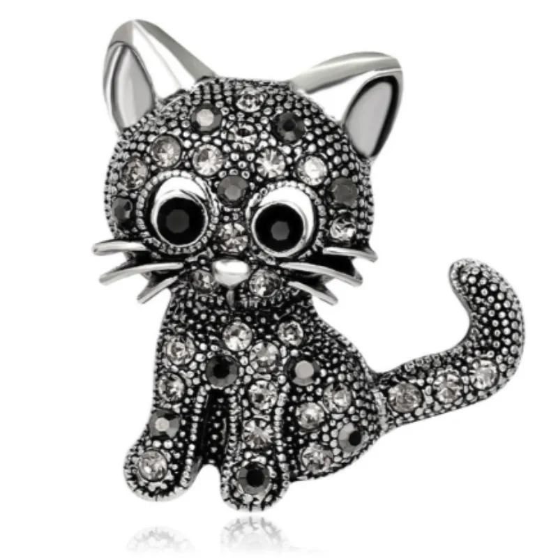 Cute Cat Brooch Rhinestone Brooches for Women Jewelry Accessories