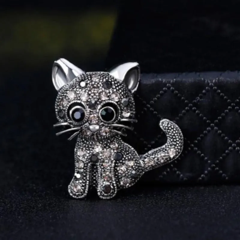 Cute Cat Brooch Rhinestone Brooches for Women Jewelry Accessories