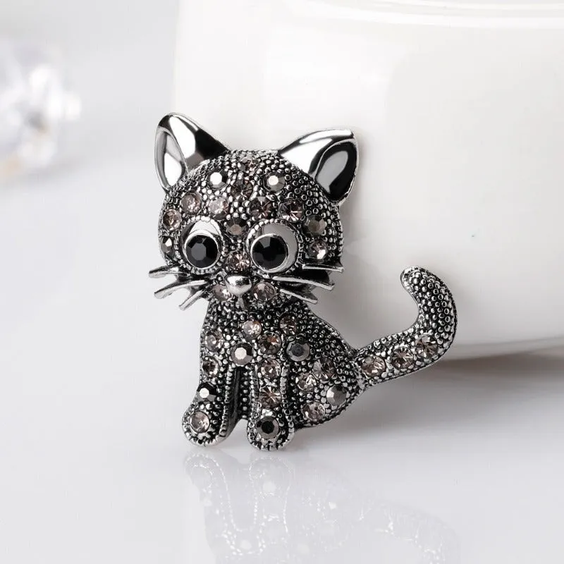 Cute Cat Brooch Rhinestone Brooches for Women Jewelry Accessories