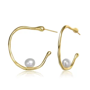 Delphine Boho Hoop Golden Pearl Earrings