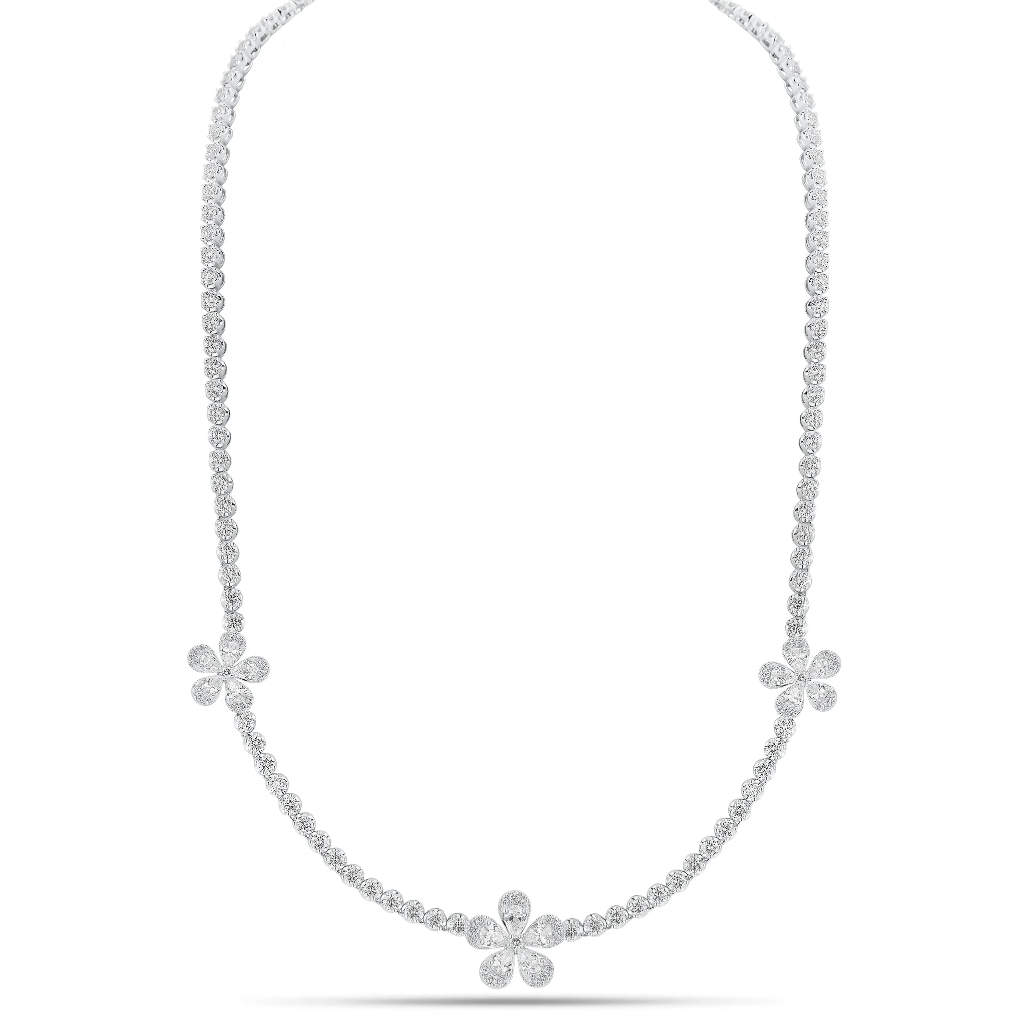 Diamond Flower Tennis Necklace