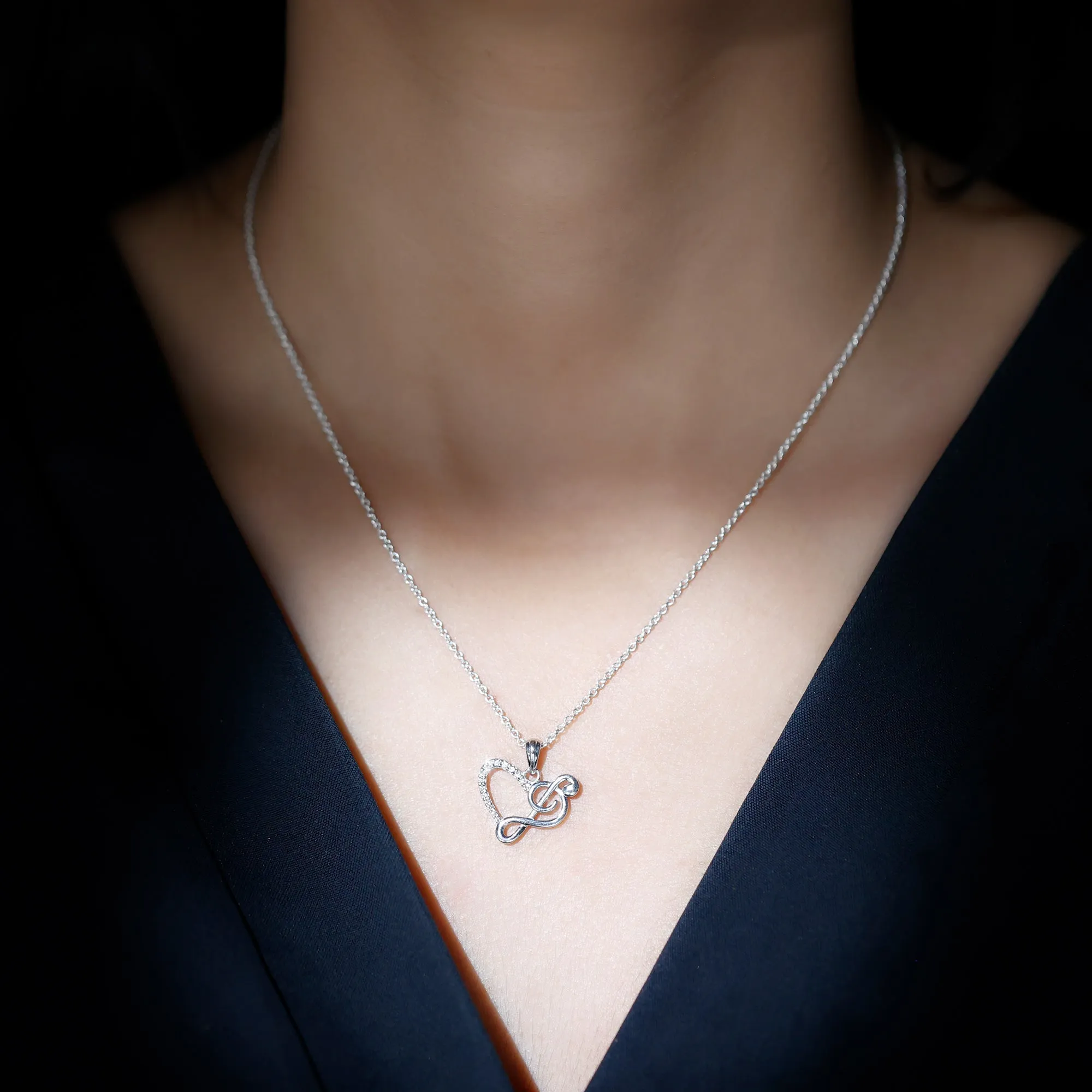 Diamond Heart and Music Note Pendant Necklace