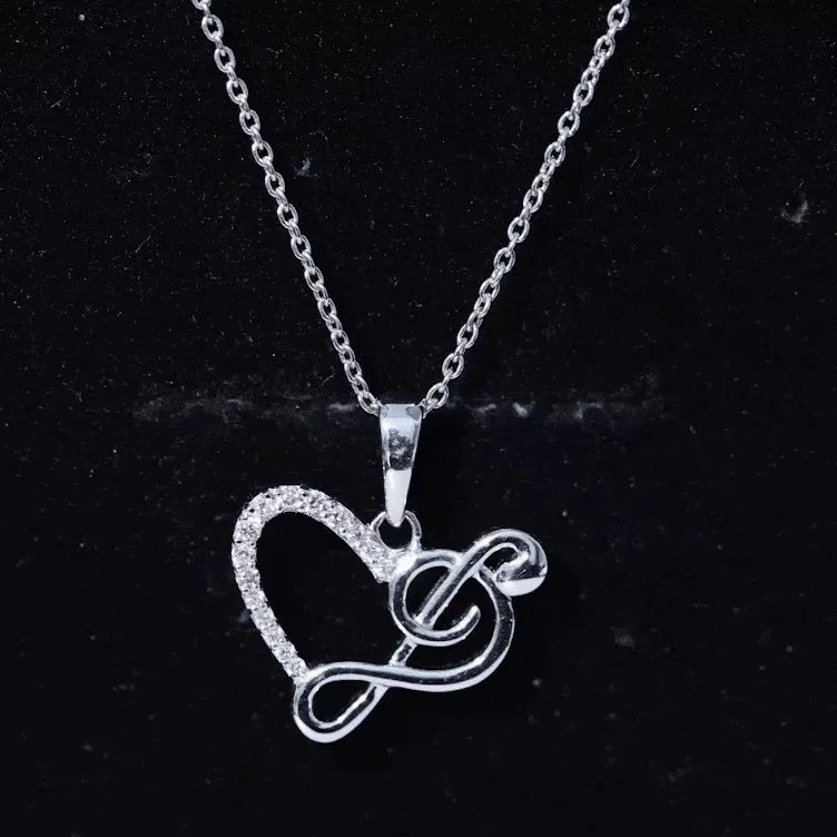 Diamond Heart and Music Note Pendant Necklace