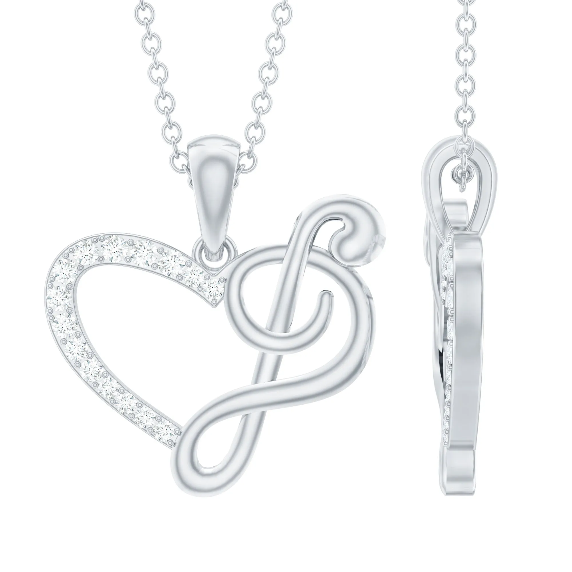 Diamond Heart and Music Note Pendant Necklace