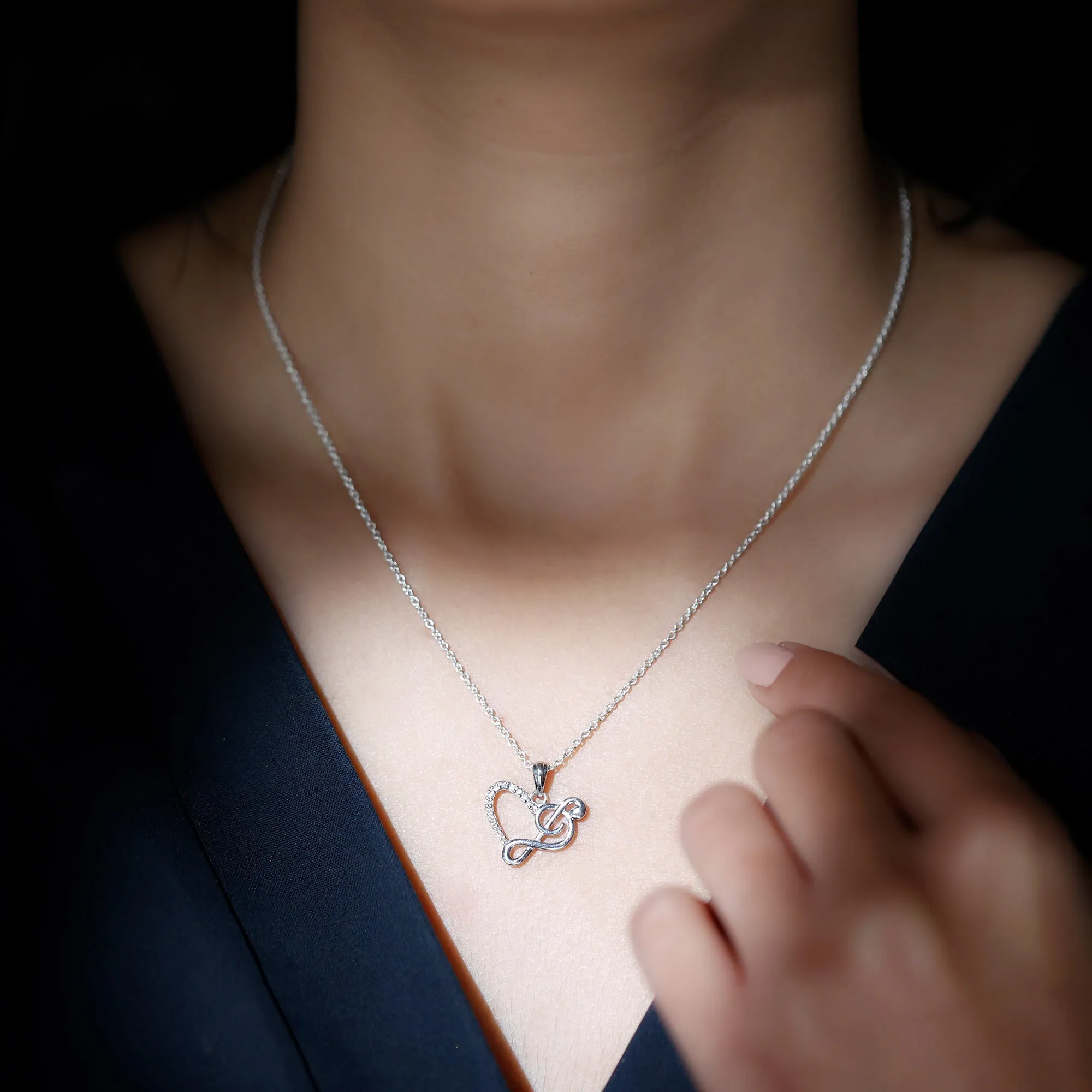 Diamond Heart and Music Note Pendant Necklace