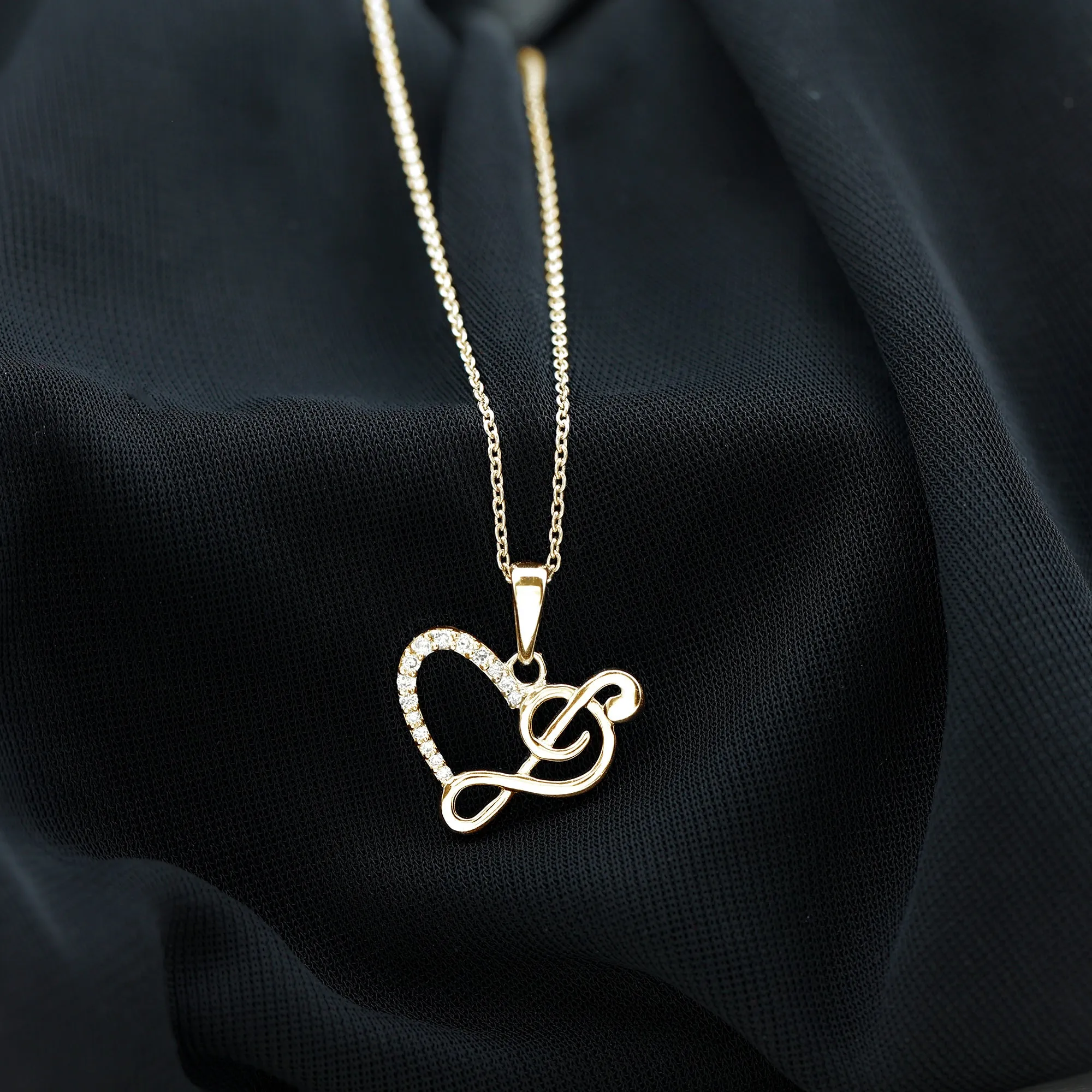 Diamond Heart and Music Note Pendant Necklace