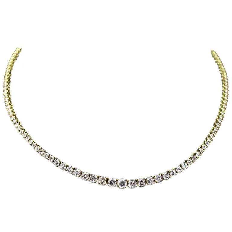 DIAMOND Round Cut Line Necklace 18 Karat Yellow Gold