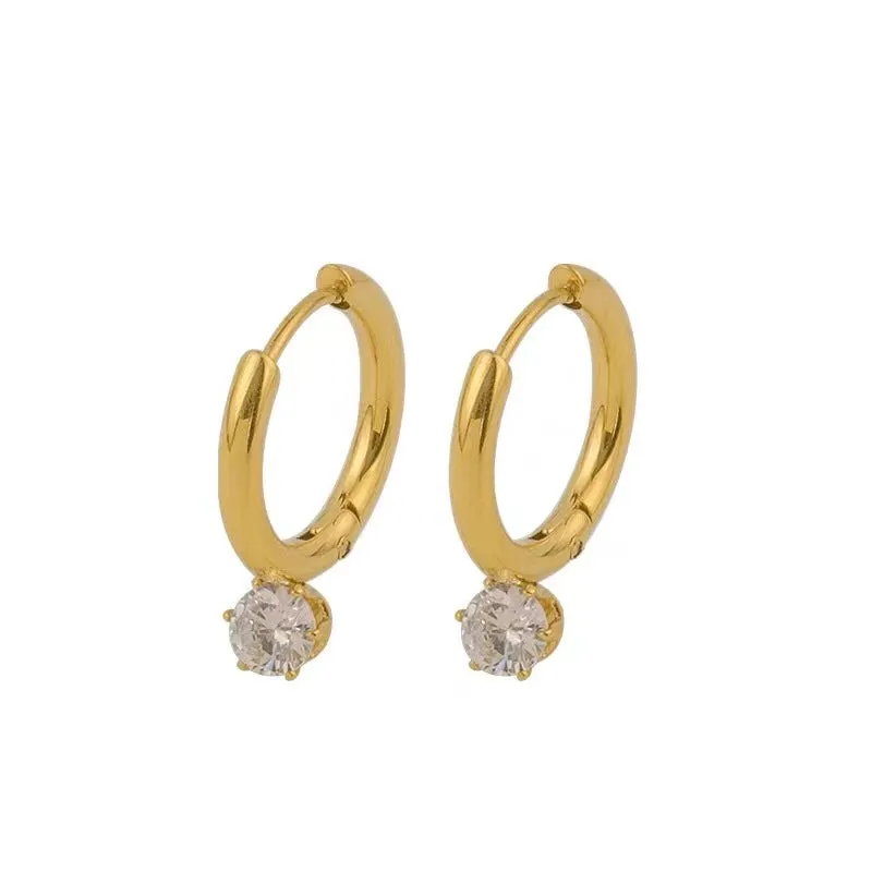 Exquisite and Compact Titanium Steel Zircon Earrings for Women