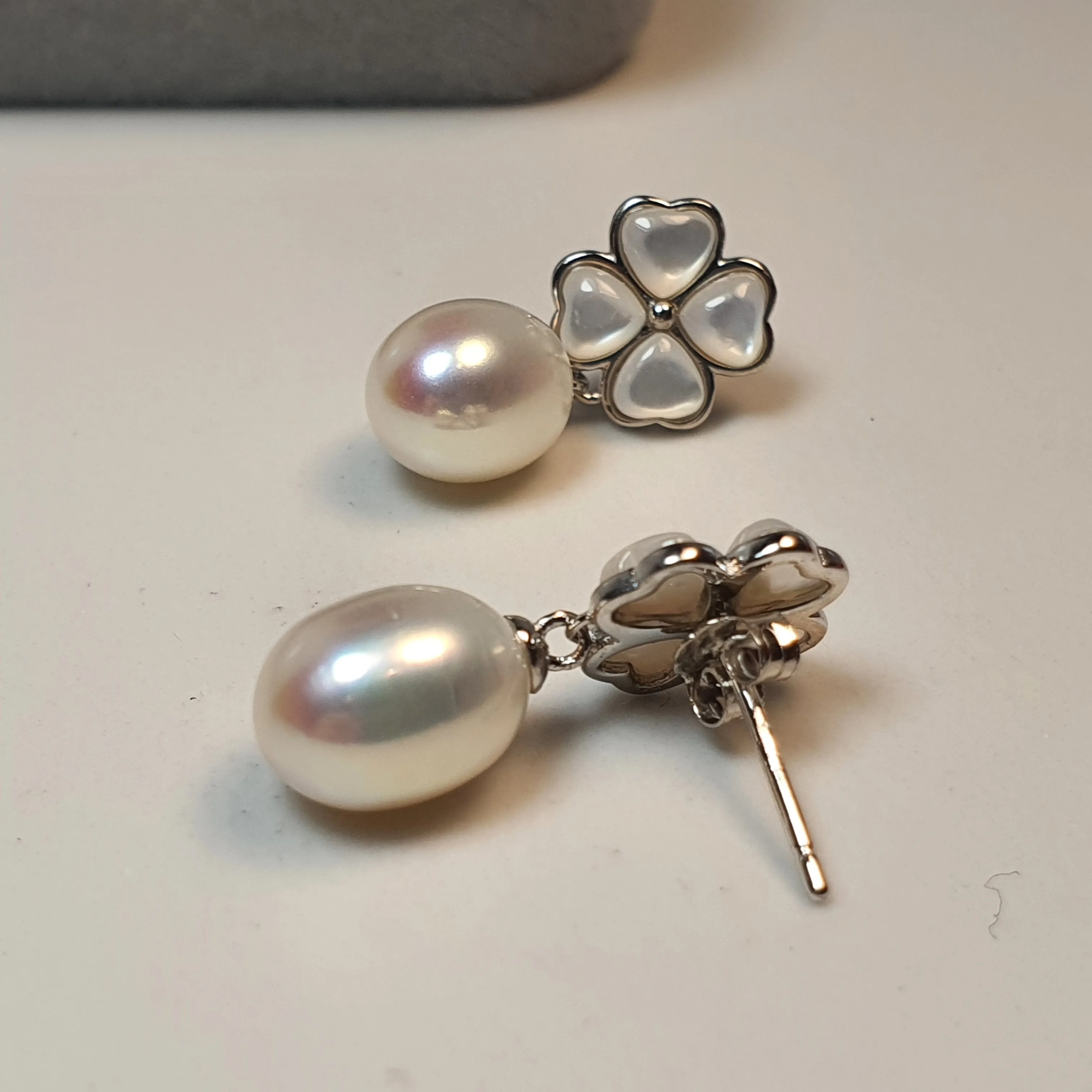 Floral Mother Of Pearl & Drop Pearl Earrings, Sterling Silver