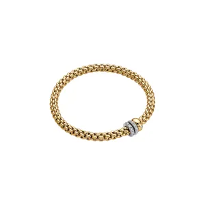 Fope 18K Yellow and White Gold Solo Collection Bracelet with Diamond and Gold Rondels, Medium Size