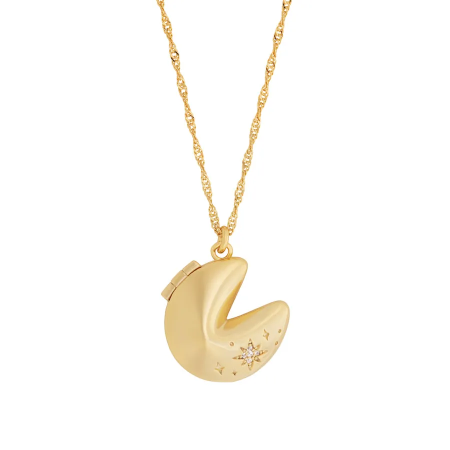 Fortune Cookie Gold Locket Necklace