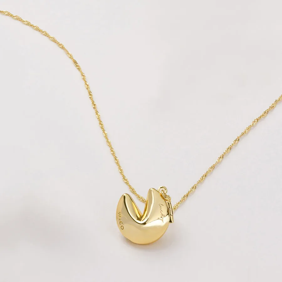 Fortune Cookie Gold Locket Necklace