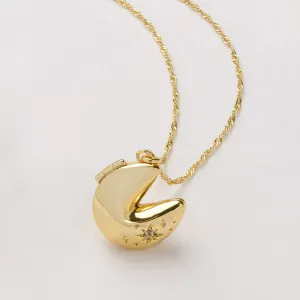 Fortune Cookie Gold Locket Necklace