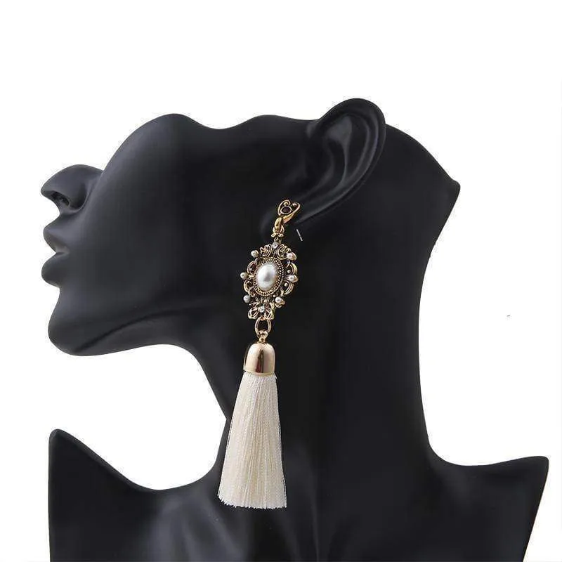 Free!! Just pay $5.95 for shipping - Tassel Fringe Earrings Big Pearl Drop Dangle Earrings - Sale