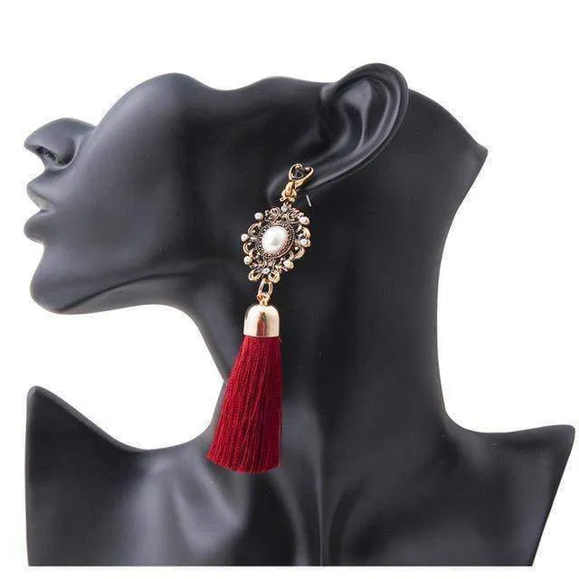 Free!! Just pay $5.95 for shipping - Tassel Fringe Earrings Big Pearl Drop Dangle Earrings - Sale