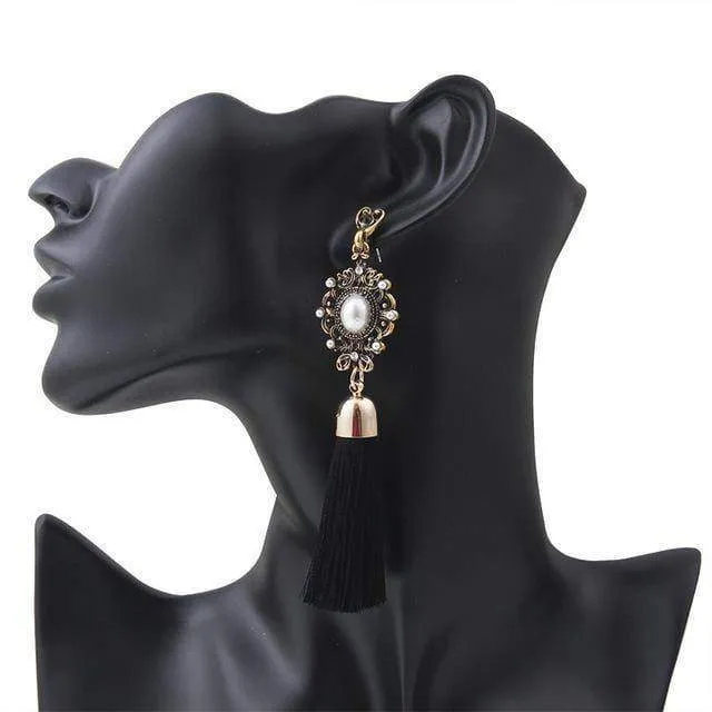 Free!! Just pay $5.95 for shipping - Tassel Fringe Earrings Big Pearl Drop Dangle Earrings - Sale