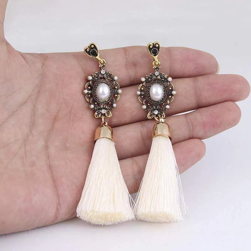 Free!! Just pay $5.95 for shipping - Tassel Fringe Earrings Big Pearl Drop Dangle Earrings - Sale