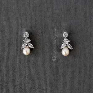 Freshwater Pearl Drop CZ Earrings