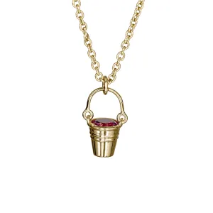 Gold Bucket Pendant Necklace with Sapphire