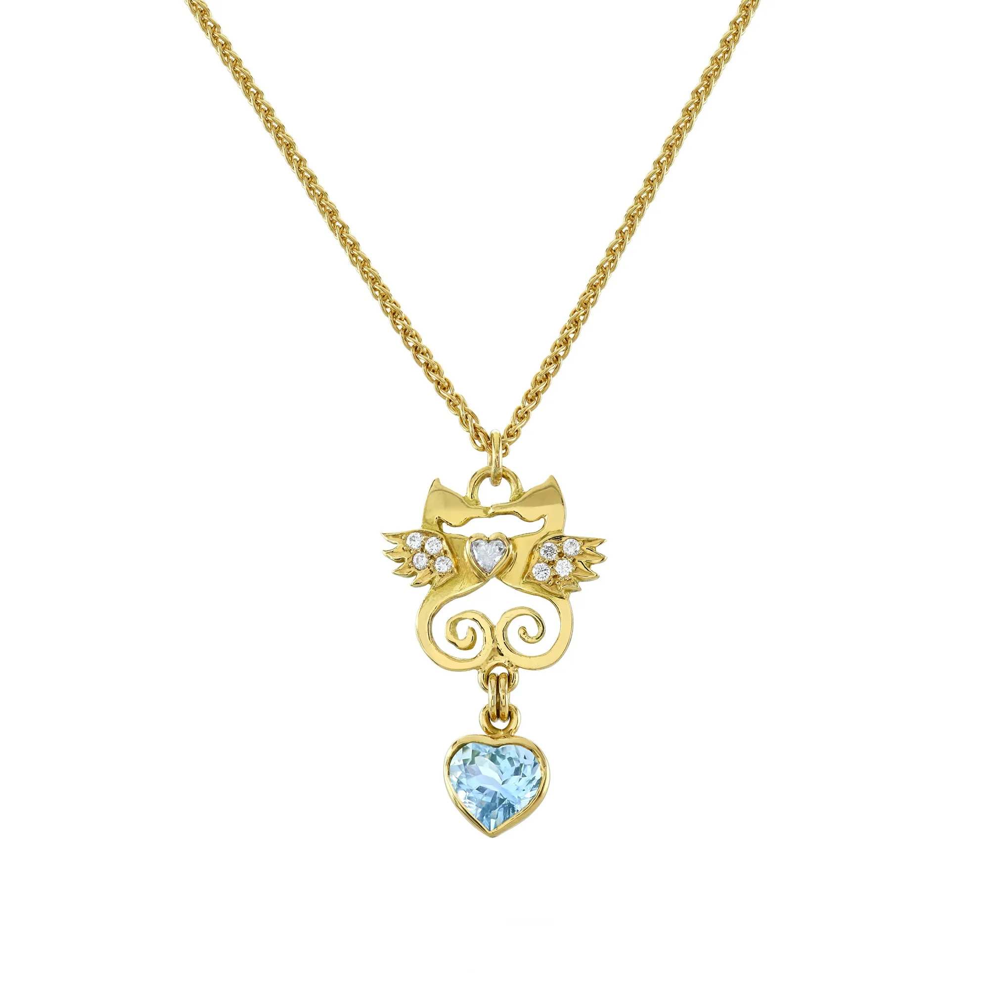 Gold, Diamond & Aquamarine Kissing Seahorse Necklace