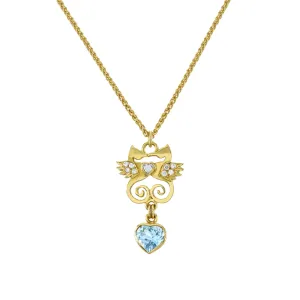 Gold, Diamond & Aquamarine Kissing Seahorse Necklace