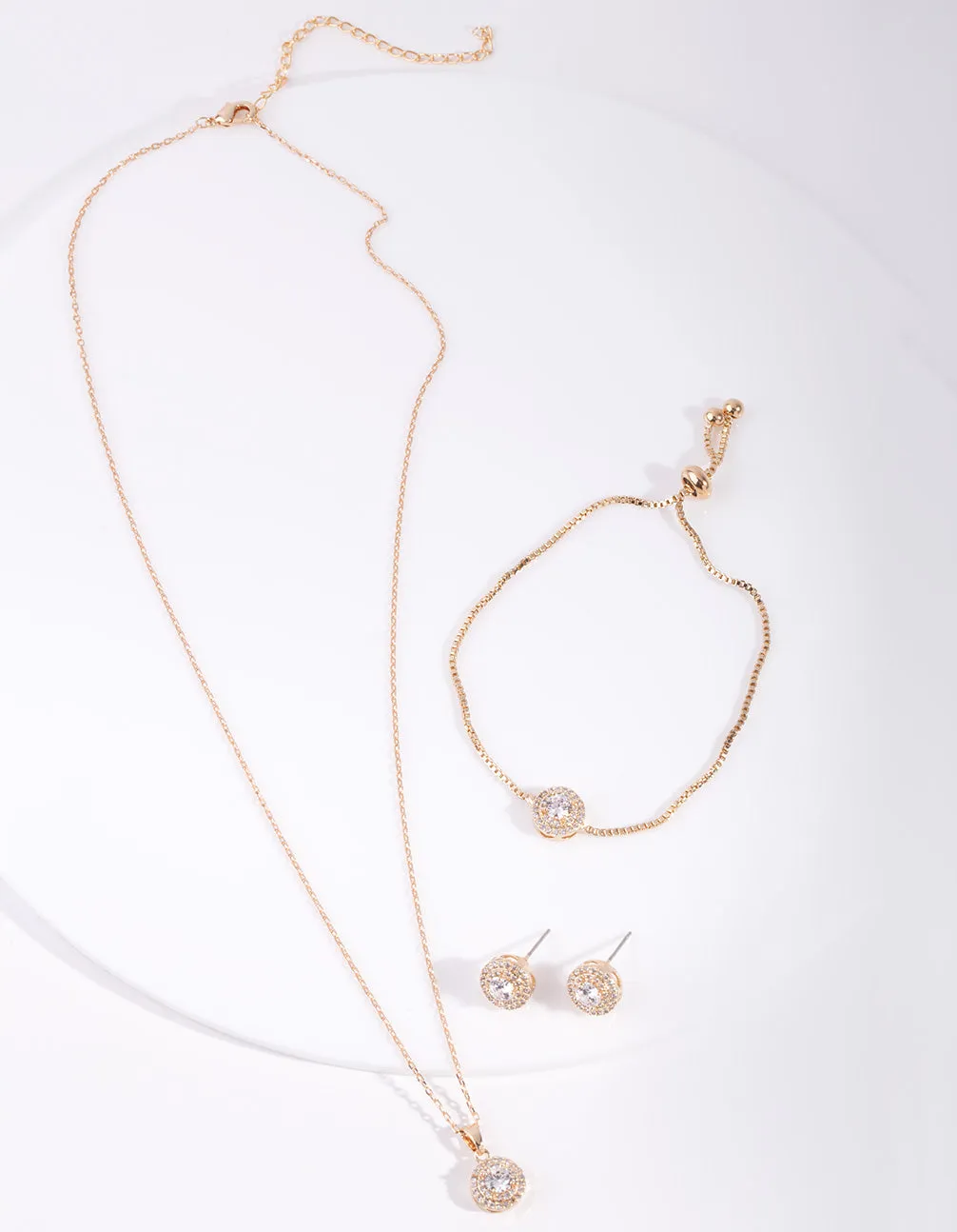 Gold Diamond Simulant Circle Jewellery Set