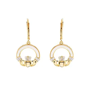 Gold Vermeil Mother of Pearl Claddagh Earrings