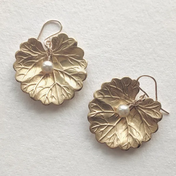 Golden Water Lily Earrings | Swarovski Pearl