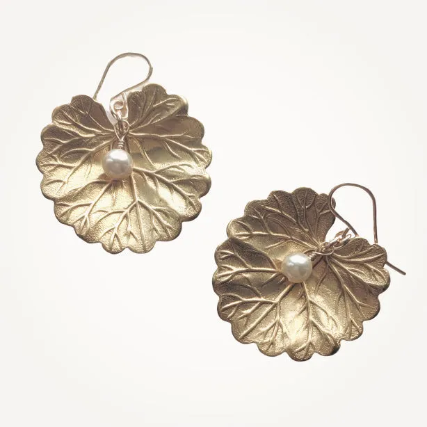 Golden Water Lily Earrings | Swarovski Pearl