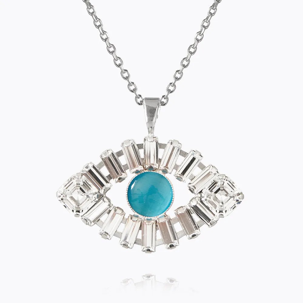 Greek Eye Statement Necklace / Crystal   Aquamarine