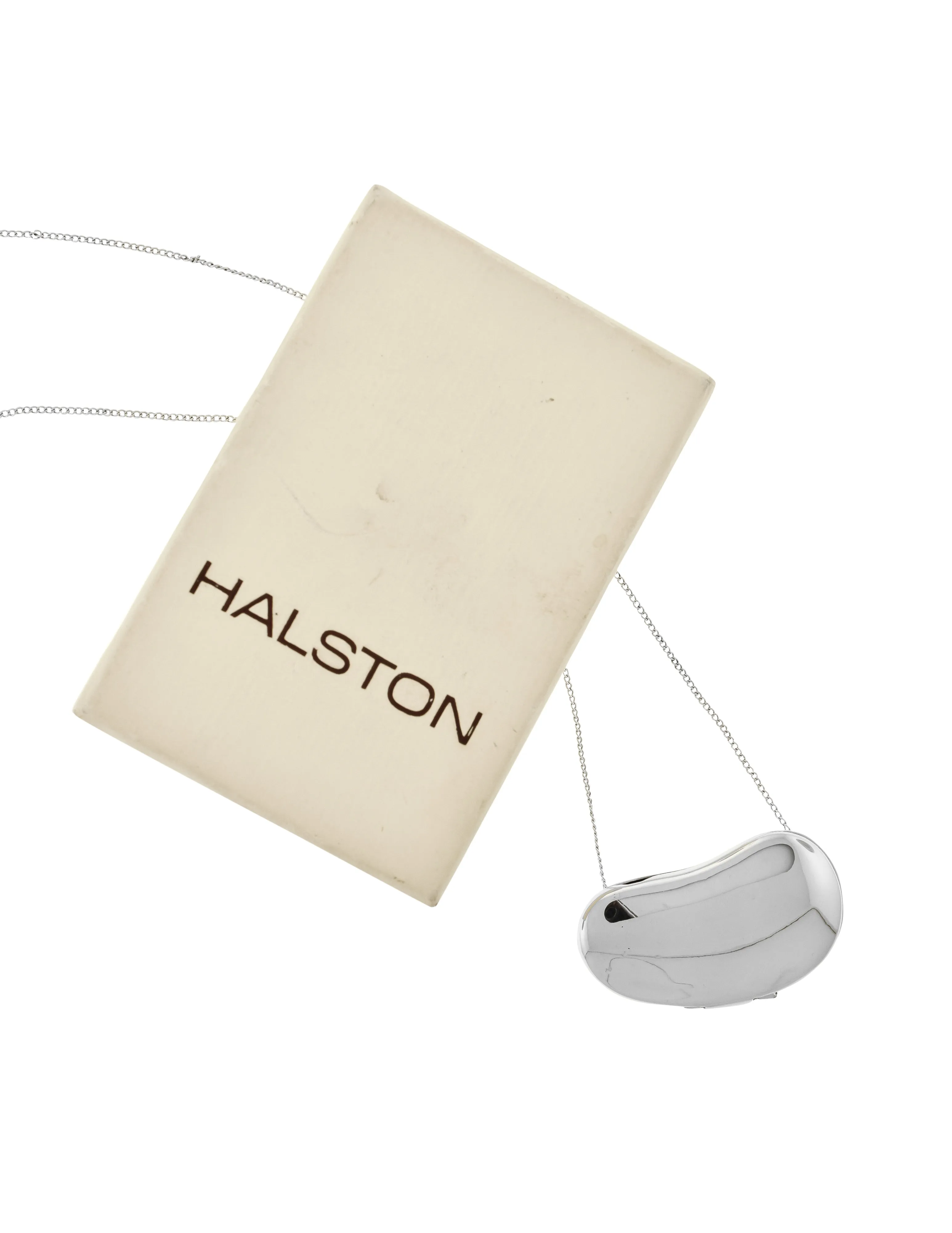 Halston by Elsa Peretti Vintage 1970s Sterling Silver Bean Perfume Locket Necklace