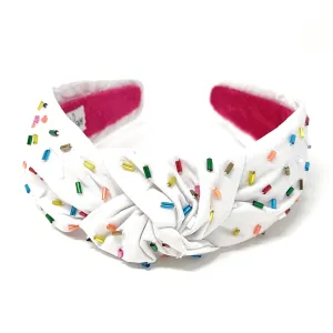 Hand Beaded Sprinkles White Knot Headband