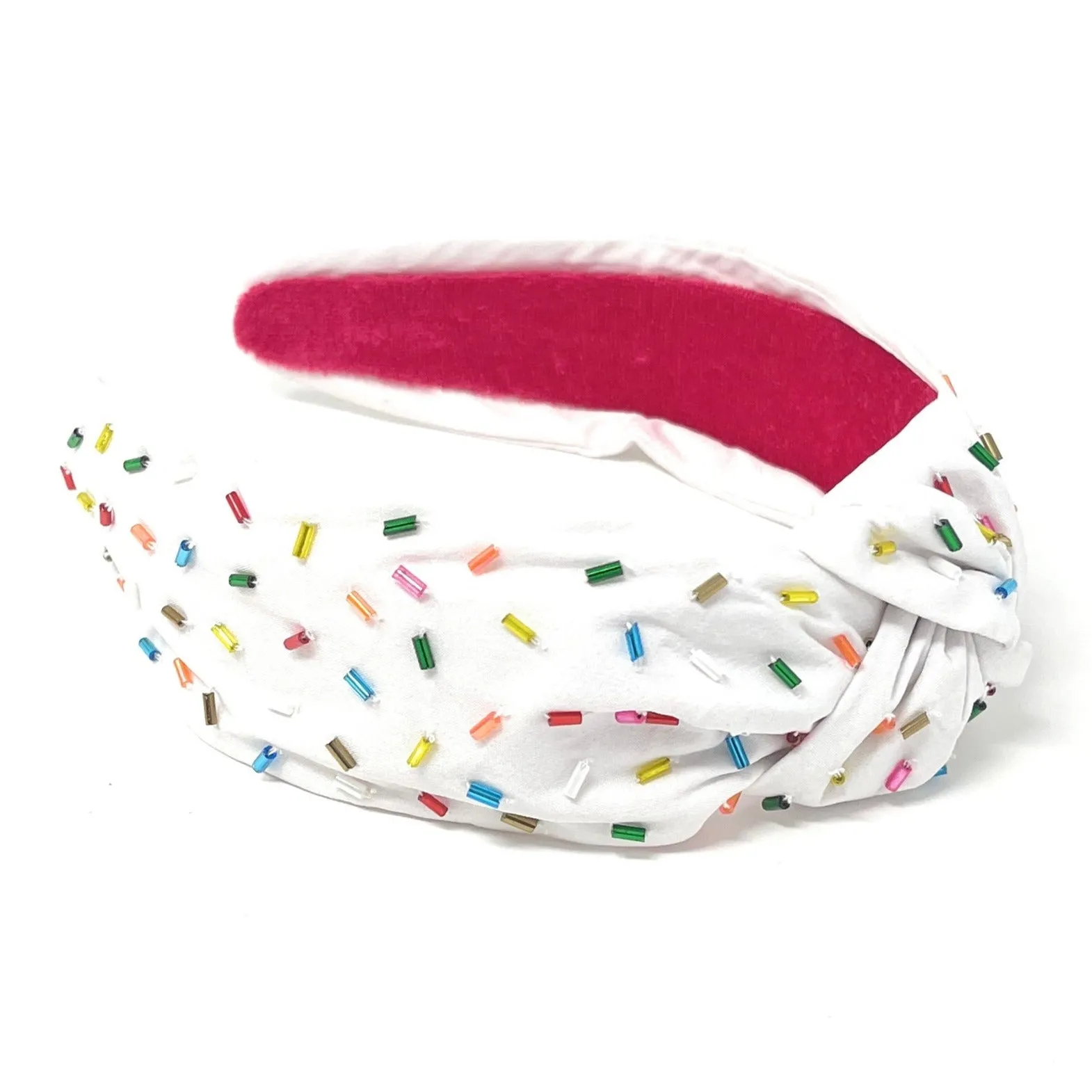 Hand Beaded Sprinkles White Knot Headband