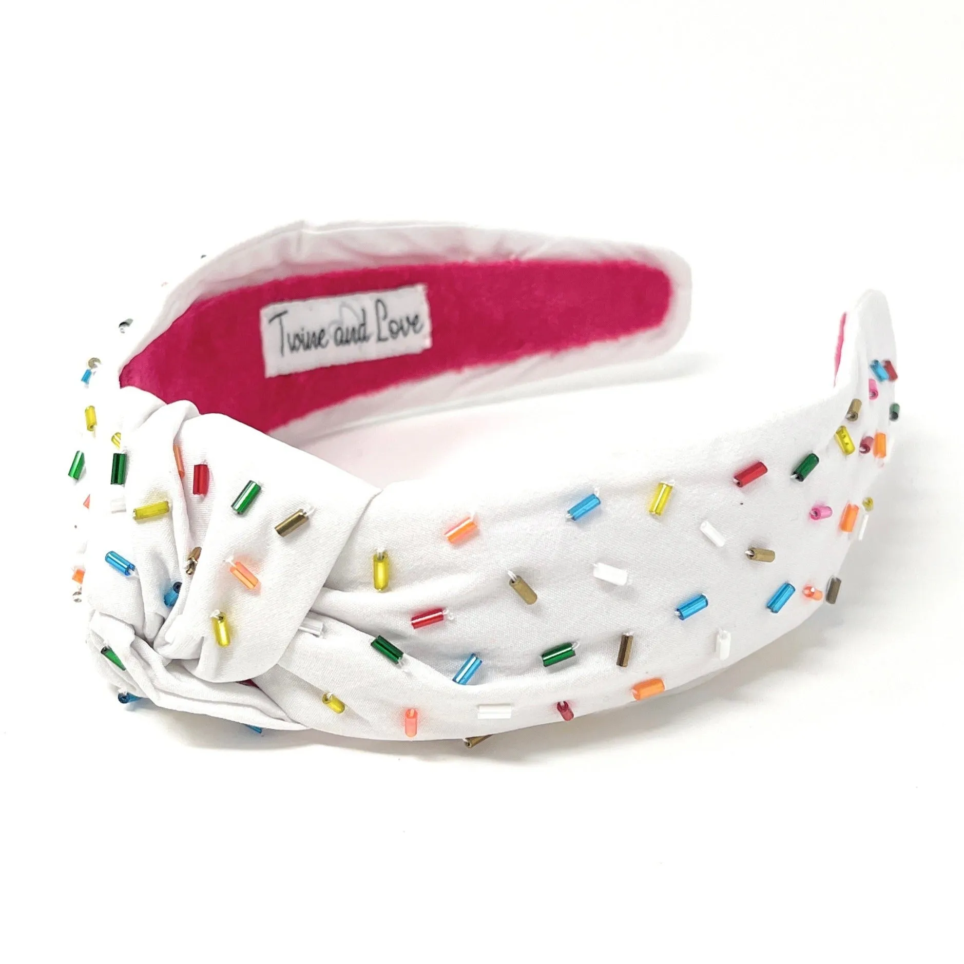 Hand Beaded Sprinkles White Knot Headband