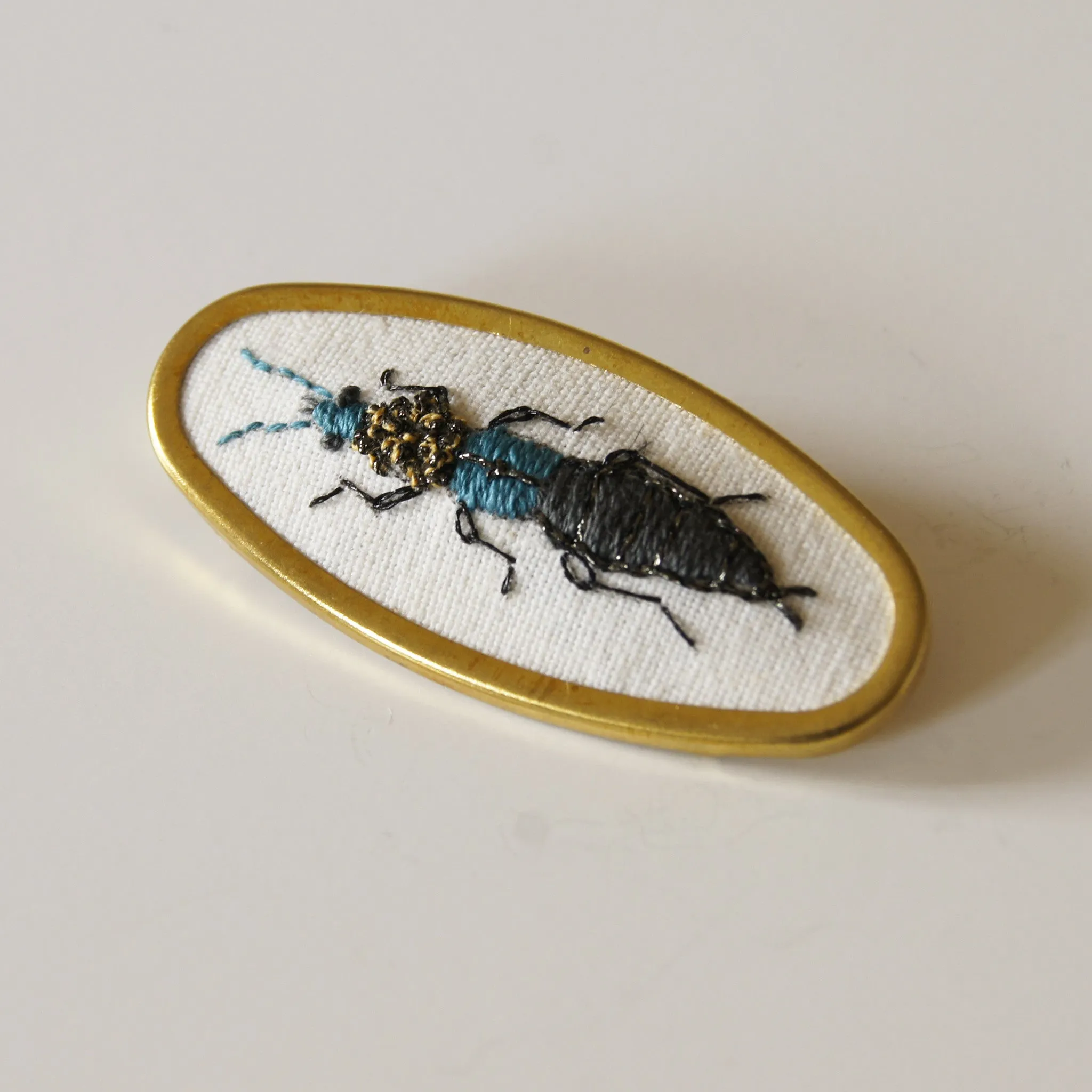 Hand Embroidered Rove Beetle Brooch Entomology Jewelry