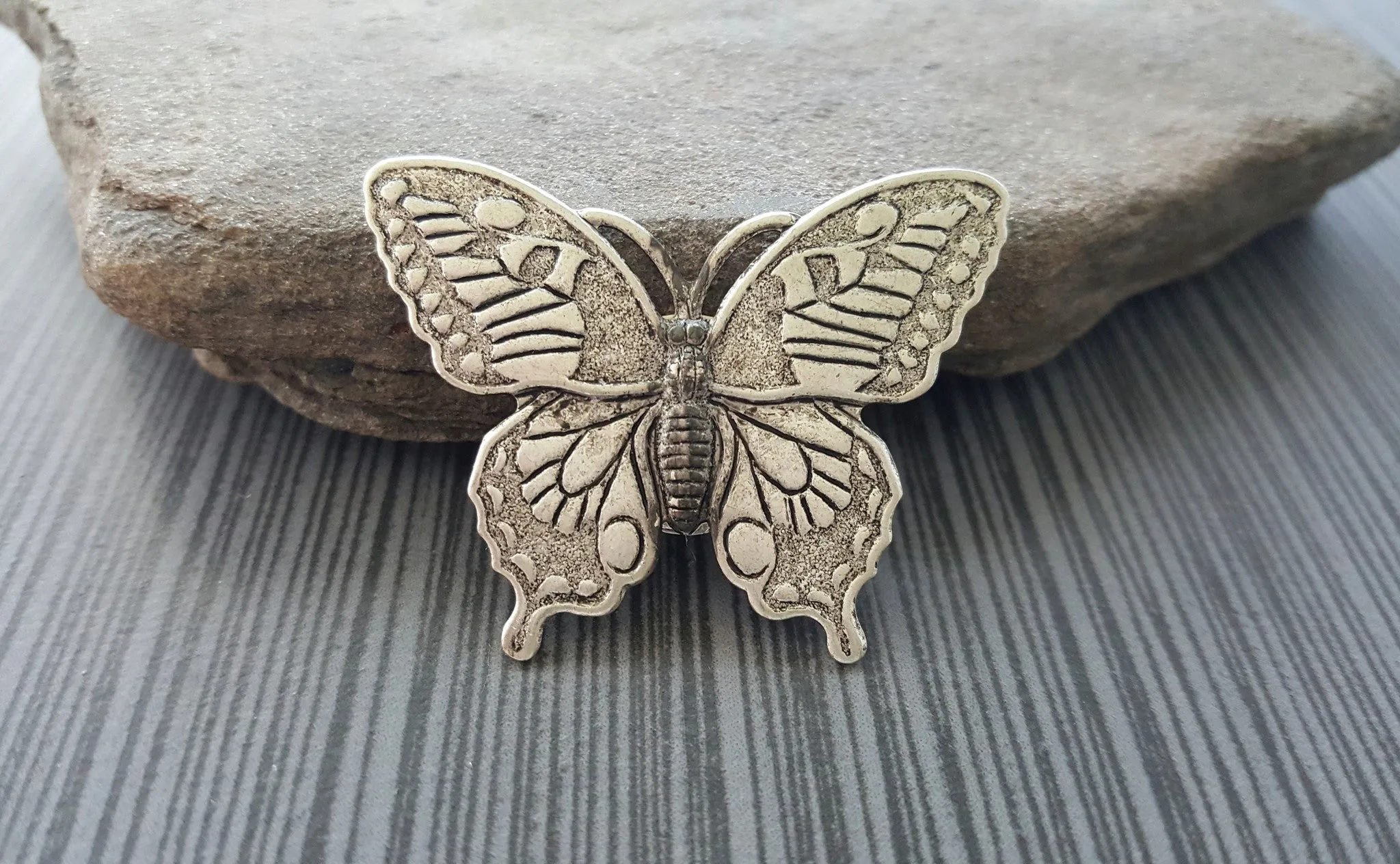 Handmade Oxidized Silver Butterfly Brooch