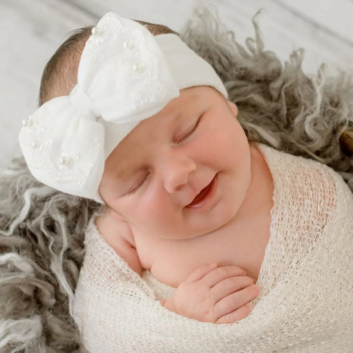 ILYBEAN Nursery Headband - Lace/ Pearl Trim